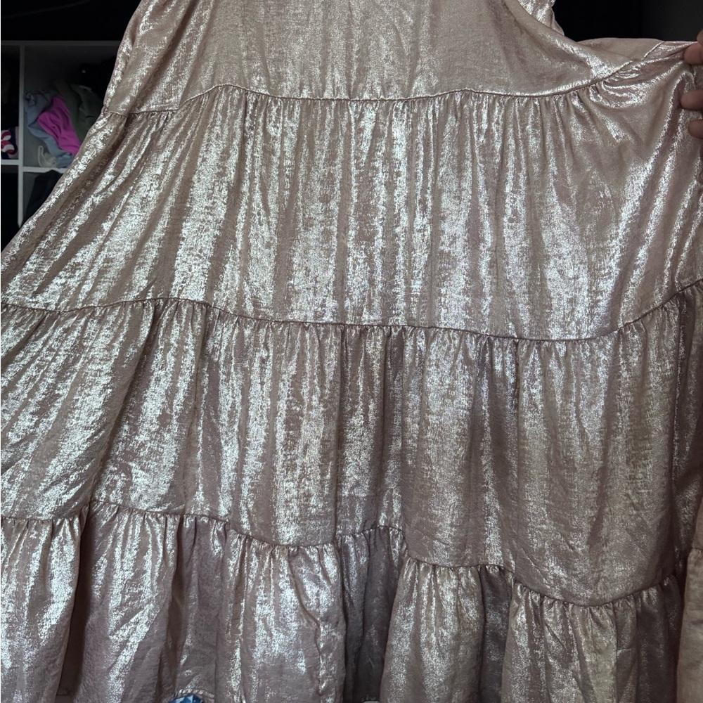 Shimmering Tiered Maxi Skirt in Rose Gold